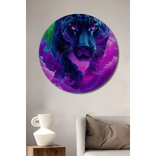 Neon Işıltılı Jaguar Yağlı Boya Görünümlü Dekoratif Ahşap Ev/işyeri/ofis Yuvarlak Tablo