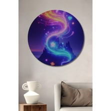 Neon Yıldızlar Dağı Yağlı Boya Görünümlü Ev/işyeri/ofis Dekoratif Ahşap Yuvarlak Tablo