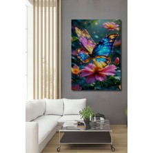 Neon Işıltılı Kelebek Rüyası Yağlı Boya Görünümlü Dekoratif Ahşap Ev/işyeri/ofis Kare Tablo