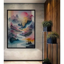 Çerçeve Görünümlü Uzak Doğu Rüyası Sulu Boya Görünümlü Dekoratif Ahşap Ev/işyeri/ofis Kare Tablo