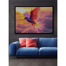 Çerçeve Görünümlü Neon Işıltılı Güvercin Yağlı Boya Görünümlü Dekoratif Ahşap Ofis Kare Tablo