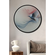 Çerçeve Görünümlü Uçan Beyaz Güvercin Sulu Boya Görünümlü Dekoratif Ahşap Ofis Yuvarlak Tablo