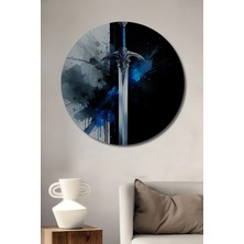 Efsanevi Kılıç Sulu Boya Görünümlü Dekoratif Ahşap Ev/işyeri/ofis Yuvarlak Tablo