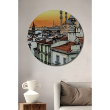Istanbul Panorama Kara Kalem Görünümlü Dekoratif Ahşap Ev/işyeri/ofis Yuvarlak Tablo