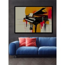 Çerçeve Görünümlü Modern Sanat Piyano Şöleni Yağlı Boya Görünümlü Dekoratif Ahşap Ofis Kare Tablo