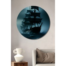 Korsan Gemisi Fırtınası Yağlı Boya Görünümlü Dekoratif Ahşap Ev/işyeri/ofis Yuvarlak Tablo