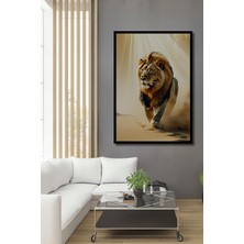 Çerçeve Görünümlü Çöl Aslanı Yağlı Boya Görünümlü Dekoratif Ahşap Ev/işyeri/ofis Kare Tablo