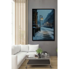 Çerçeve Görünümlü Karlı Paris Sokağı Yağlı Boya Görünümlü Dekoratif Ahşap Ev/işyeri/ofis Kare Tablo