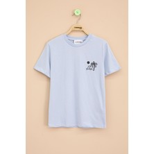 Mavi Palmiye Baskılı Sırtı Yazılı Erkek Çocuk Kısa Kol Tişört 20927