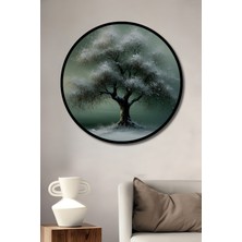 Çerçeve Görünümlü Büyülü Kış Ağacı Yağlı Boya Görünümlü Dekoratif Ahşap Işyeri/ofis Yuvarlak Tablo