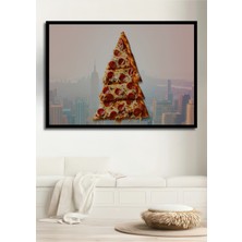 Çerçeve Görünümlü New York Pizza Rüyası Dekoratif Ahşap Ev/işyeri/ofis Kare Tablo