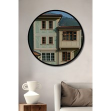 Çerçeve Görünümlü Italyan Köy Evi Yağlı Boya Görünümlü Dekoratif Ahşap Işyeri/ofis Yuvarlak Tablo