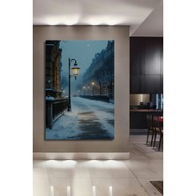 Karlı Paris Sokağı Yağlı Boya Görünümlü Dekoratif Ahşap Ev/işyeri/ofis Kare Tablo