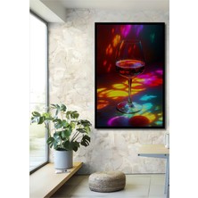 Çerçeve Görünümlü Kadeh Dolusu Renk Cümbüşü Yağlı Boya Görünümlü Ofis Dekoratif Ahşap Kare Tablo