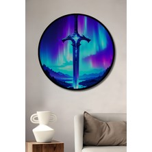 Çerçeve Görünümlü Efsanevi Buz Kılıcı Yağlı Boya Görünümlü Dekoratif Ahşap Ofis Yuvarlak Tablo