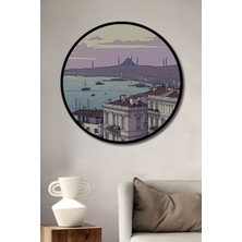Çerçeve Görünümlü Istanbul Boğazı Pastel Boya Görünümlü Tarihi Dekoratif Ahşap Ofis Yuvarlak Tablo