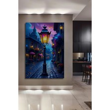 Romantik Sokak Lambası Yağlı Boya Görünümlü Dekoratif Ahşap Ev/işyeri/ofis Kare Tablo