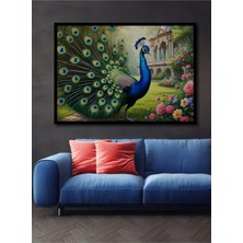 Çerçeve Görünümlü Yağlı Boya Görünümlü Cennet Kuşu ve Çiçek Bahçesi Dekoratif Ahşap Ofis Kare Tablo