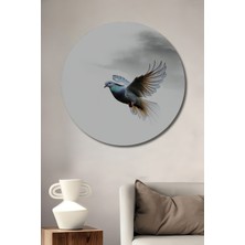 Uçan Güvercin Yağlı Boya Görünümlü Dekoratif Ahşap Ev/işyeri/ofis Yuvarlak Tablo