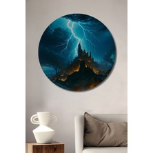 Kıyamet Gününde Yanan Kaleler Yağlı Boya Görünümlü Ev/işyeri/ofis Dekoratif Ahşap Yuvarlak Tablo