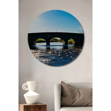 Taş Köprü Sulu Boya Görünümlü Dekoratif Ahşap Ev/işyeri/ofis Yuvarlak Tablo