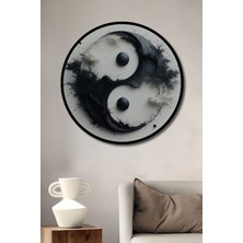 Çerçeve Görünümlü Yin Yang Ağaçları Siyah Beyaz Soyut Sanat Dekoratif Ahşap Ofis Yuvarlak Tablo