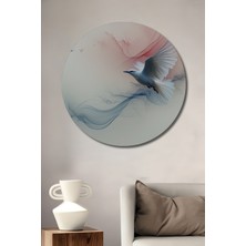 Uçan Beyaz Güvercin Sulu Boya Görünümlü Dekoratif Ahşap Ev/işyeri/ofis Yuvarlak Tablo
