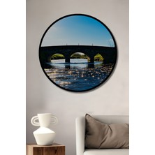 Çerçeve Görünümlü Taş Köprü Sulu Boya Görünümlü Dekoratif Ahşap Ev/işyeri/ofis Yuvarlak Tablo