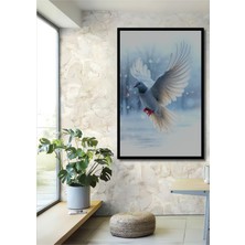 Çerçeve Görünümlü Kar Beyaz Güvercin Pastel Boya Görünümlü Işyeri/ofis Dekoratif Ahşap Kare Tablo