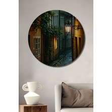 Yağmurlu Sokak Lambası Sulu Boya Görünümlü Dekoratif Ahşap Ev/işyeri/ofis Yuvarlak Tablo