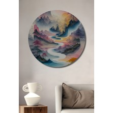 Uzak Doğu Rüyası Sulu Boya Görünümlü Dekoratif Ahşap Ev/işyeri/ofis Yuvarlak Tablo