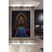Neon Işıltılı Katedral Rüyası Dekoratif Ahşap Ev/işyeri/ofis Kare Tablo