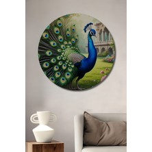 Yağlı Boya Görünümlü Cennet Kuşu ve Çiçek Bahçesi Dekoratif Ahşap Ev/işyeri/ofis Yuvarlak Tablo