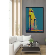 Çerçeve Görünümlü Sokak Lambası Modern Sanat Yağlı Boya Görünümlü Dekoratif Ahşap Ofis Kare Tablo