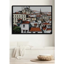 Çerçeve Görünümlü Istanbul Panorama Kara Kalem Görünümlü Dekoratif Ahşap Ev/işyeri/ofis Kare Tablo