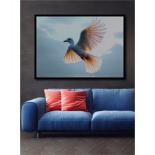 Çerçeve Görünümlü Uçan Beyaz Güvercin Yağlı Boya Görünümlü Dekoratif Ahşap Işyeri/ofis Kare Tablo