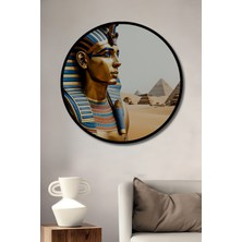 Çerçeve Görünümlü Altın Firavun ve Piramitler Yağlı Boya Görünümlü Ahşap Ofis Yuvarlak Tablo