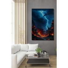 Kıyamet Günü Yanan Kaleler Yağlı Boya Görünümlü Dekoratif Ahşap Ev/işyeri/ofis Kare Tablo