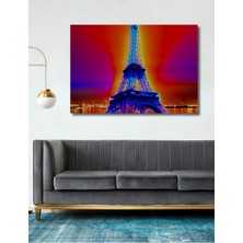 Neon Işıltılı Eyfel Kulesi Yağlı Boya Görünümlü Dekoratif Ahşap Ev/işyeri/ofis Kare Tablo