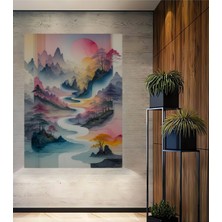 Uzak Doğu Rüyası Sulu Boya Görünümlü Dekoratif Ahşap Ev/işyeri/ofis Kare Tablo