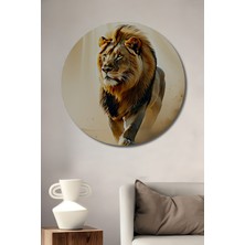 Çöl Aslanı Yağlı Boya Görünümlü Dekoratif Ahşap Ev/işyeri/ofis Yuvarlak Tablo