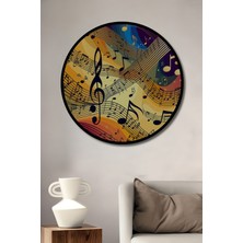 Çerçeve Görünümlü Müzik Notaları Senfonisi Yağlı Boya Görünümlü Dekoratif Ahşap Ofis Yuvarlak Tablo