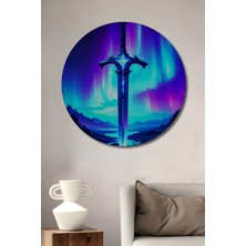 Efsanevi Buz Kılıcı Yağlı Boya Görünümlü Dekoratif Ahşap Ev/işyeri/ofis Yuvarlak Tablo