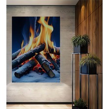 Buzlu Odun Ateşi Yağlı Boya Görünümlü Dekoratif Ahşap Dekoratif Ev/işyeri/ofis Kare Tablo