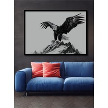 Çerçeve Görünümlü Kara Kalem Görünümlü Kartalın Zirve Dansı Dekoratif Ahşap Işyeri/ofis Kare Tablo