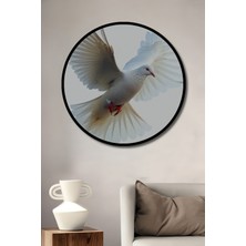 Çerçeve Görünümlü Beyaz Güvercin Özgürlük Yağlı Boya Görünümlü Dekoratif Ahşap Ofis Yuvarlak Tablo