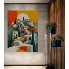 Modern Şehir Merdivenleri Yağlı Boya Görünümlü Dekoratif Ahşap Ev/işyeri/ofis Kare Tablo