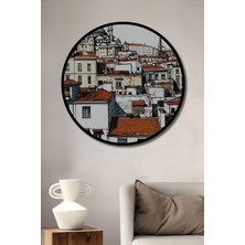 Çerçeve Görünümlü Istanbul Panorama Kara Kalem Görünümlü Dekoratif Ahşap Işyeri/ofis Yuvarlak Tablo