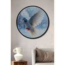 Çerçeve Görünümlü Kar Beyaz Güvercin Pastel Boya Görünümlü Ofis Dekoratif Ahşap Yuvarlak Tablo