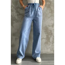 4572 Kadın Parça Boya Palazzo Pantolon Mavi